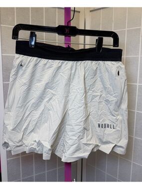 NOBULL Men’s White Athletic Shorts with Black Waistband